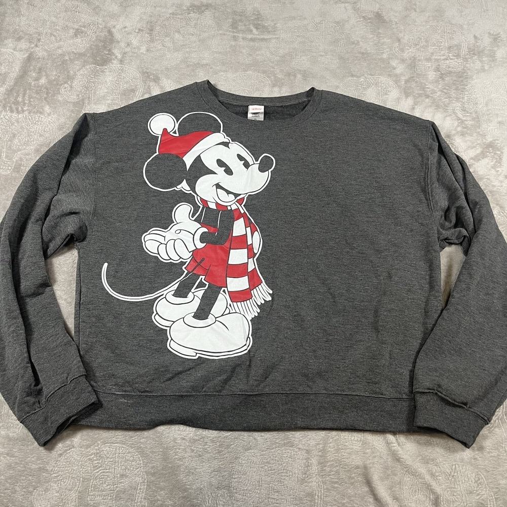 Disney Mickey Mouse‎ Sweatshirt Women's XXL Christmas Santa Hat